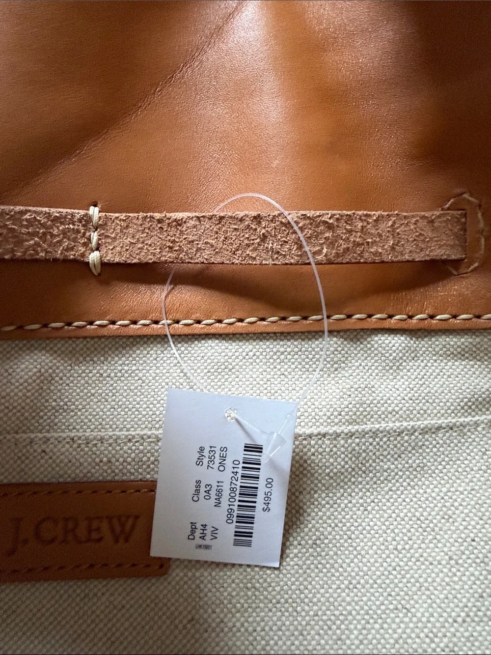 NWT J. Crew Tan Leather & Beige Canvas Weekender Bag